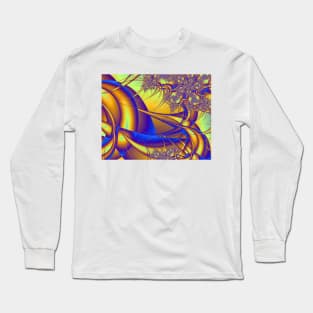 Blue and Gold Fractal Pattern Long Sleeve T-Shirt